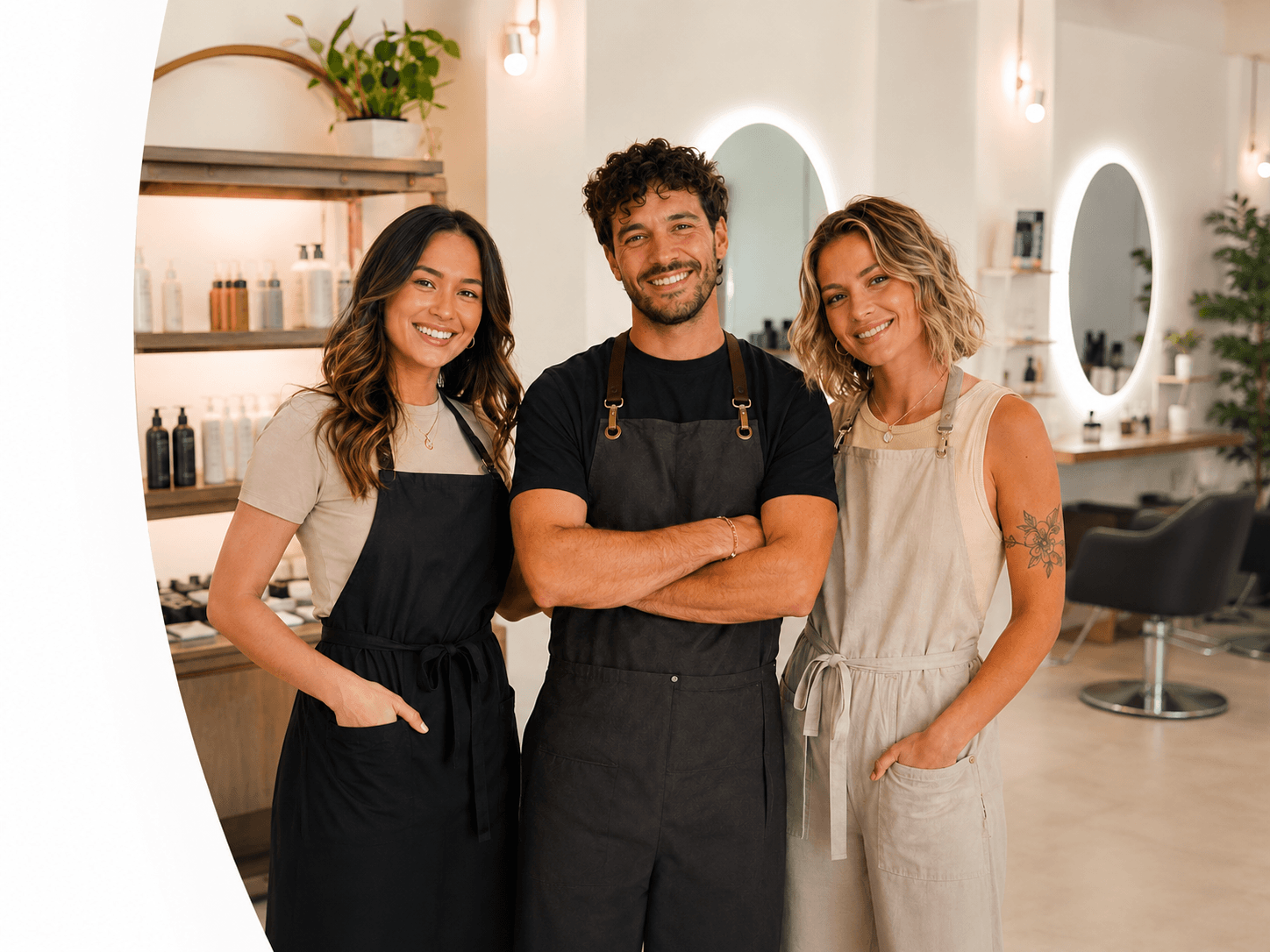 Equipo de profesionales de belleza en su salón